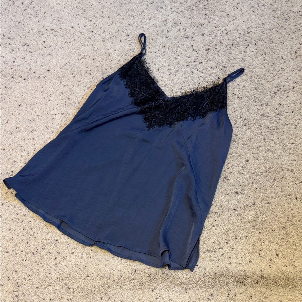 Express Navy Cami with Black Lace Detail